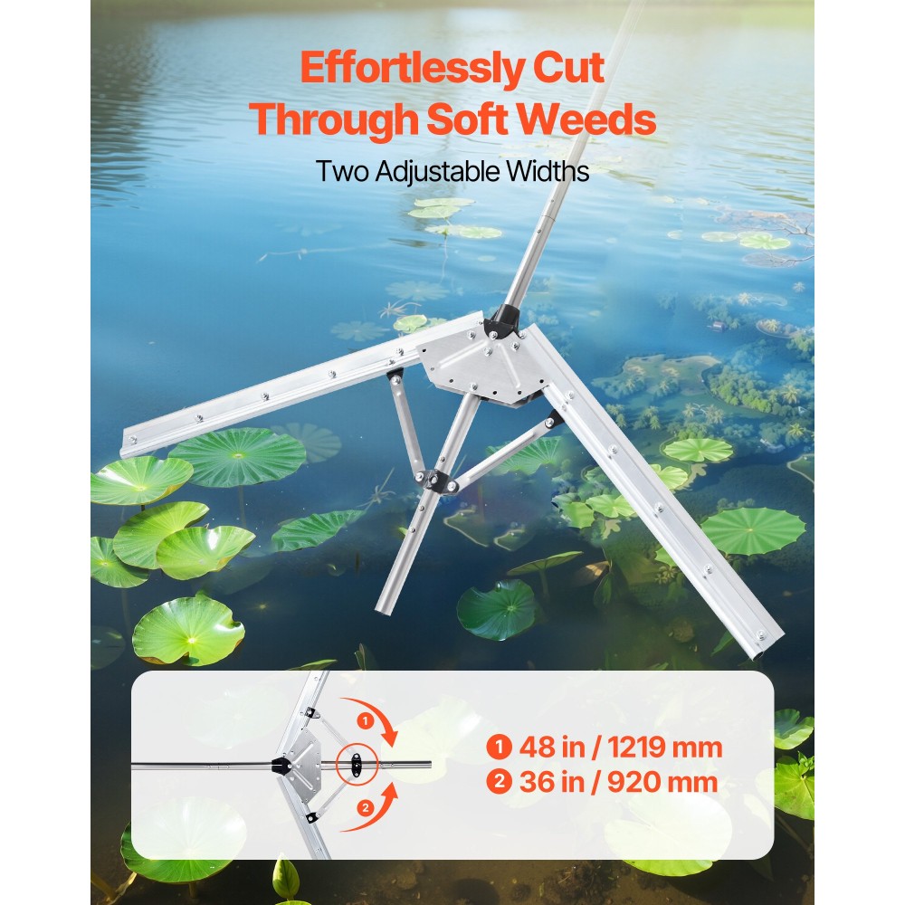 VEVOR Lake Weed Cutter, Pond Aquatic Plant Cutting Tool with 1,21 m Max.Πλάτος κοπής, αιχμηρές και βαρέως τύπου ατσάλινες λεπίδες, τσουγκράνα λιμνών με σχοινί ρίψης 9 μέτρων, για Cattail, Φραγκμίτες, Lilly Pads και Chara