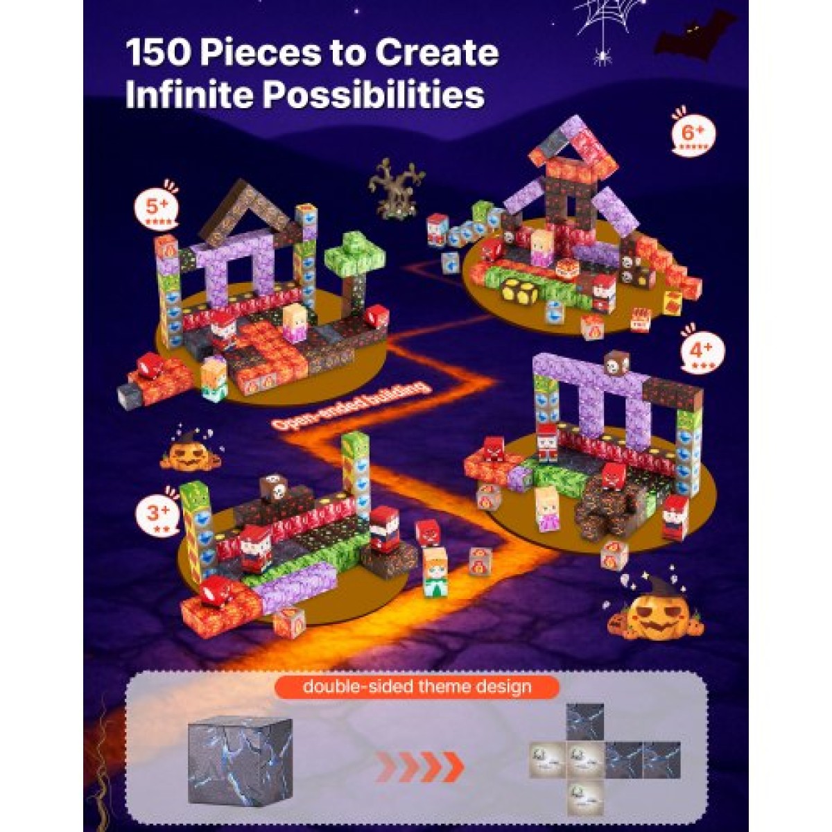 VEVOR Magnetic Blocks, 150 PCS Dark Castle Set, Magnetic Building Cubes for Children, STEM Montessori Sensory Toys για Χριστουγεννιάτικο δώρο γενεθλίων, Κατασκευαστικό παιχνίδι στοίβαξης για αγόρια και κορίτσια 3+ ετών