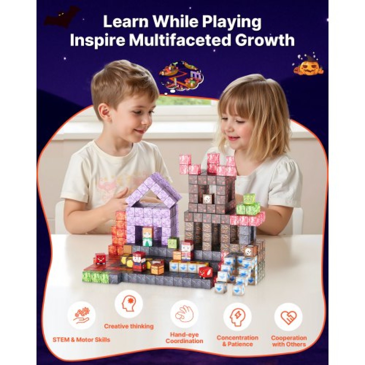 VEVOR Magnetic Blocks, 150 PCS Dark Castle Set, Magnetic Building Cubes for Children, STEM Montessori Sensory Toys για Χριστουγεννιάτικο δώρο γενεθλίων, Κατασκευαστικό παιχνίδι στοίβαξης για αγόρια και κορίτσια 3+ ετών
