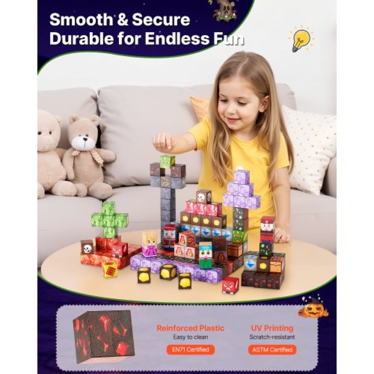 VEVOR Magnetic Blocks, 150 PCS Dark Castle Set, Magnetic Building Cubes for Children, STEM Montessori Sensory Toys για Χριστουγεννιάτικο δώρο γενεθλίων, Κατασκευαστικό παιχνίδι στοίβαξης για αγόρια και κορίτσια 3+ ετών