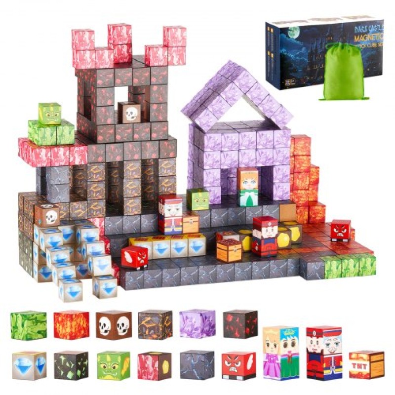 VEVOR Magnetic Blocks, 150 PCS Dark Castle Set, Magnetic Building Cubes for Children, STEM Montessori Sensory Toys για Χριστουγεννιάτικο δώρο γενεθλίων, Κατασκευαστικό παιχνίδι στοίβαξης για αγόρια και κορίτσια 3+ ετών