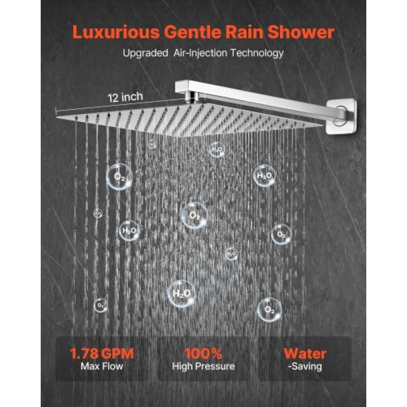 VEVOR Shower Faucet Set 12" Square Rain Shower Head and Hand Set Brushed Nickel
