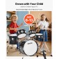 VEVOR Kids Drum Set, 5 τεμαχίων 14 ιντσών / 355,6 mm Junior Drum set, σετ ντραμς για αρχάριους με ρυθμιζόμενο θρόνο και δύο ζευγάρια τύμπανα, κιτ οργάνων για τύμπανα μουσικής εκμάθησης, για παιδιά ηλικίας 6-13 (Μαύρο)