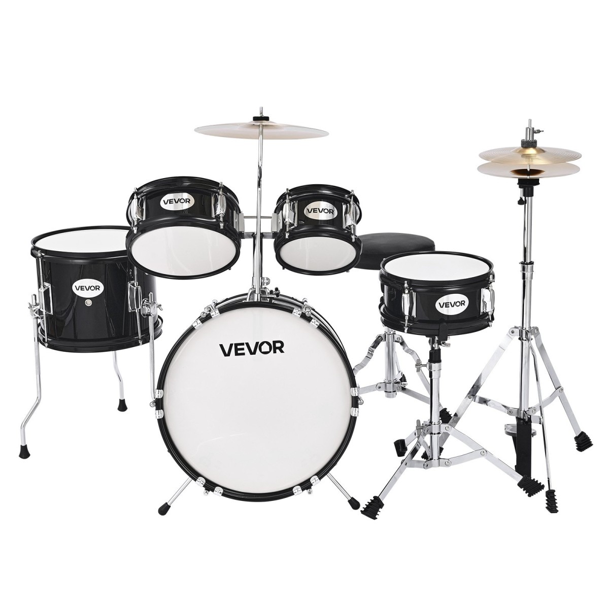 VEVOR Kids Drum Set, 5 τεμαχίων 14 ιντσών / 355,6 mm Junior Drum set, σετ ντραμς για αρχάριους με ρυθμιζόμενο θρόνο και δύο ζευγάρια τύμπανα, κιτ οργάνων για τύμπανα μουσικής εκμάθησης, για παιδιά ηλικίας 6-13 (Μαύρο)