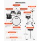 VEVOR Kids Drum Set, 5 τεμαχίων 14 ιντσών / 355,6 mm Junior Drum set, σετ ντραμς για αρχάριους με ρυθμιζόμενο θρόνο και δύο ζευγάρια τύμπανα, κιτ οργάνων για τύμπανα μουσικής εκμάθησης, για παιδιά ηλικίας 6-13 (Μαύρο)