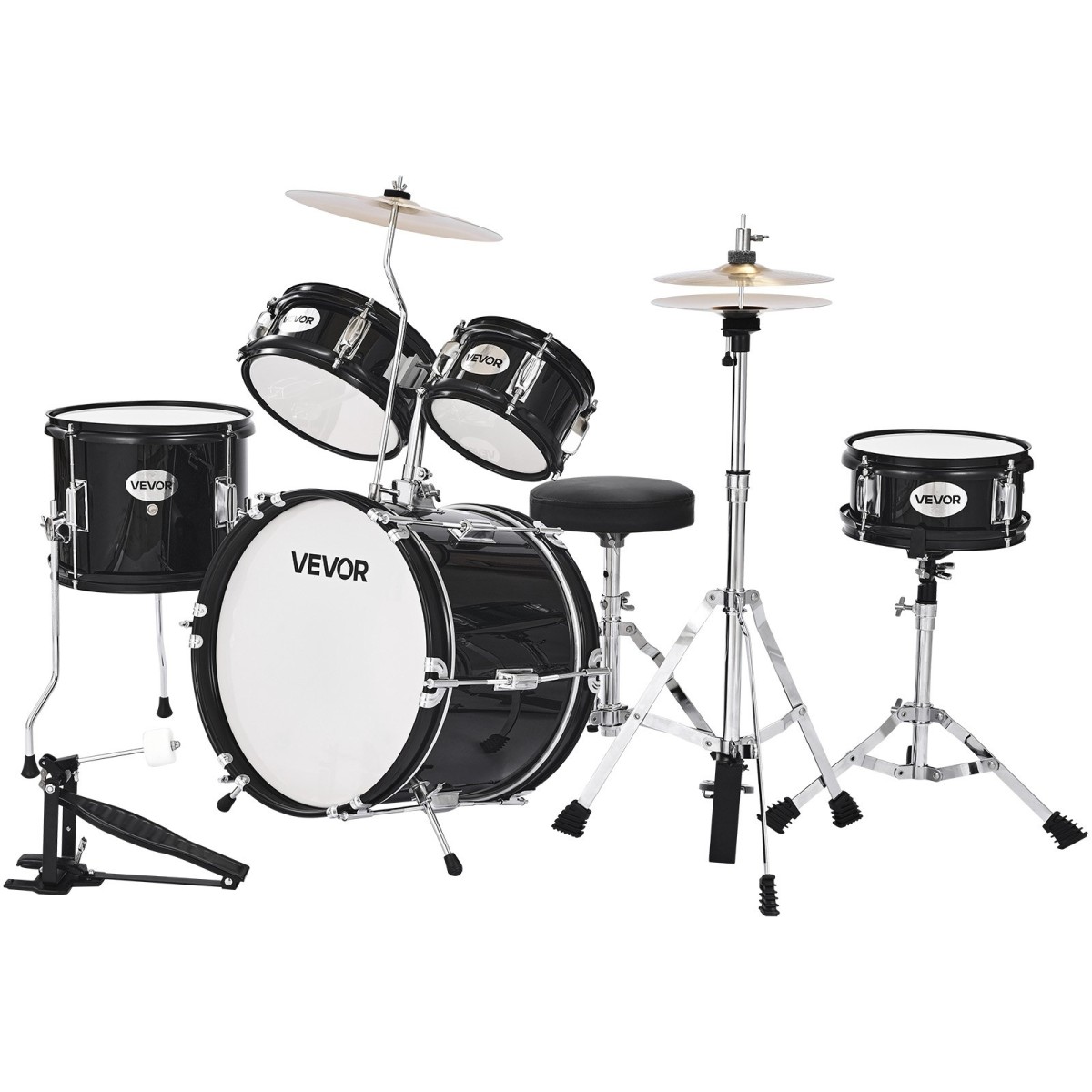 VEVOR Kids Drum Set, 5 τεμαχίων 14 ιντσών / 355,6 mm Junior Drum set, σετ ντραμς για αρχάριους με ρυθμιζόμενο θρόνο και δύο ζευγάρια τύμπανα, κιτ οργάνων για τύμπανα μουσικής εκμάθησης, για παιδιά ηλικίας 6-13 (Μαύρο)