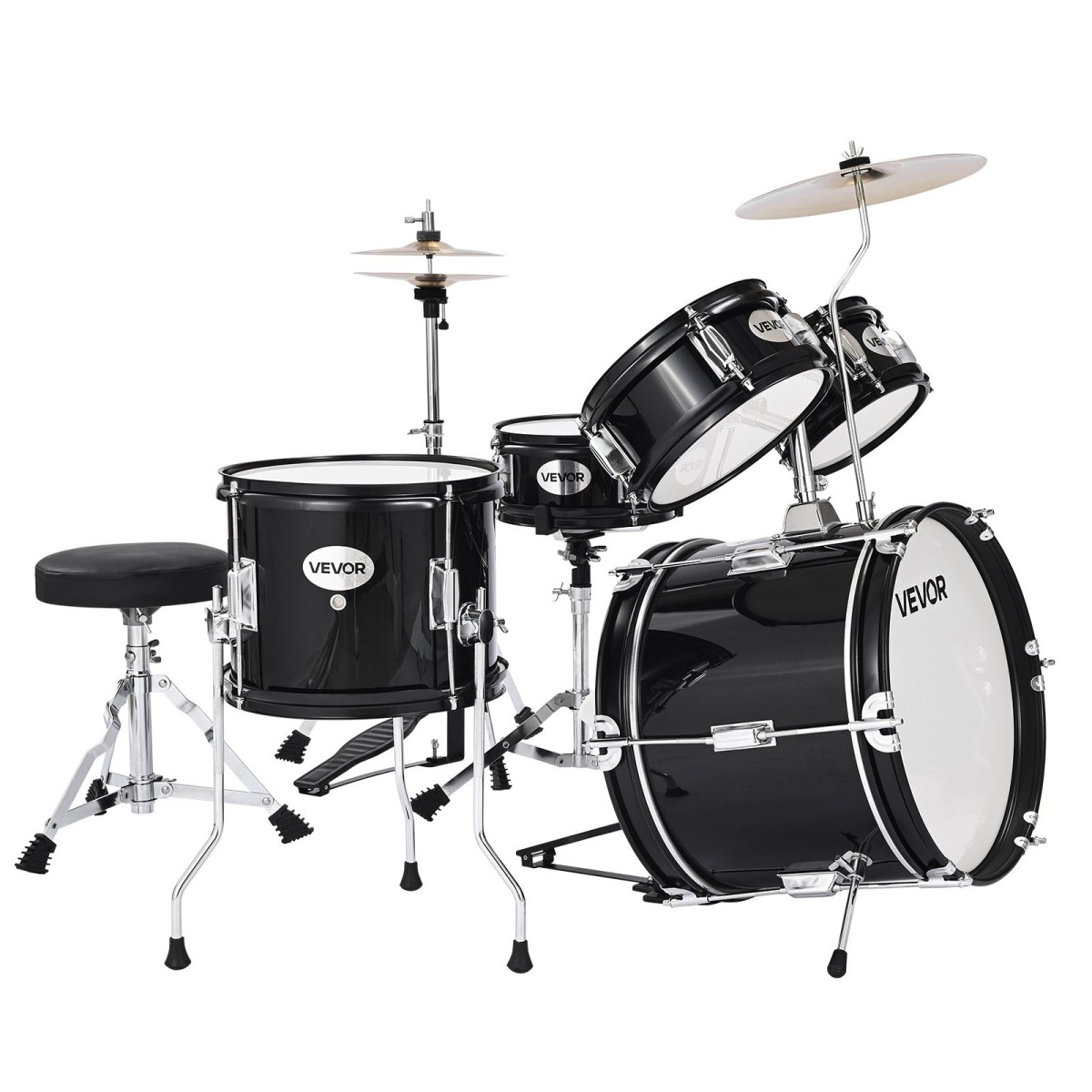 VEVOR Kids Drum Set, 5 τεμαχίων 14 ιντσών / 355,6 mm Junior Drum set, σετ ντραμς για αρχάριους με ρυθμιζόμενο θρόνο και δύο ζευγάρια τύμπανα, κιτ οργάνων για τύμπανα μουσικής εκμάθησης, για παιδιά ηλικίας 6-13 (Μαύρο)