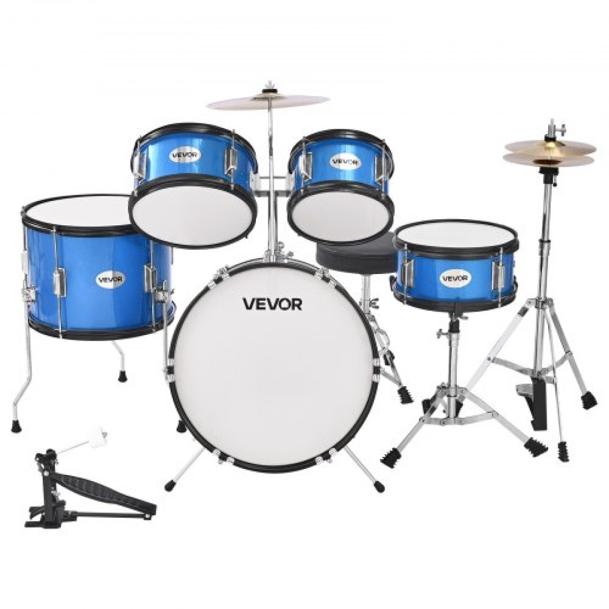 VEVOR Kids Drum Set, 5 τεμαχίων 16 ιντσών / 406,4 mm Junior Drum Set, σετ τύμπανων για αρχάριους με ρυθμιζόμενο θρόνο και δύο ζευγάρια τύμπανα, κιτ οργάνων για τύμπανα μουσικής εκμάθησης, για παιδιά 6-13 ετών (Μπλε)
