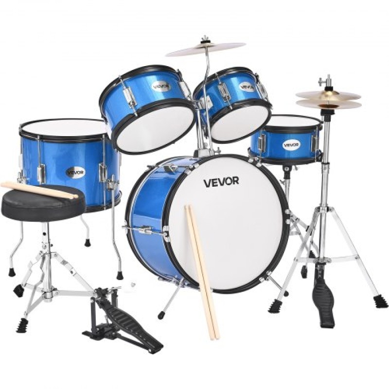 VEVOR Kids Drum Set, 5 τεμαχίων 16 ιντσών / 406,4 mm Junior Drum Set, σετ τύμπανων για αρχάριους με ρυθμιζόμενο θρόνο και δύο ζευγάρια τύμπανα, κιτ οργάνων για τύμπανα μουσικής εκμάθησης, για παιδιά 6-13 ετών (Μπλε)