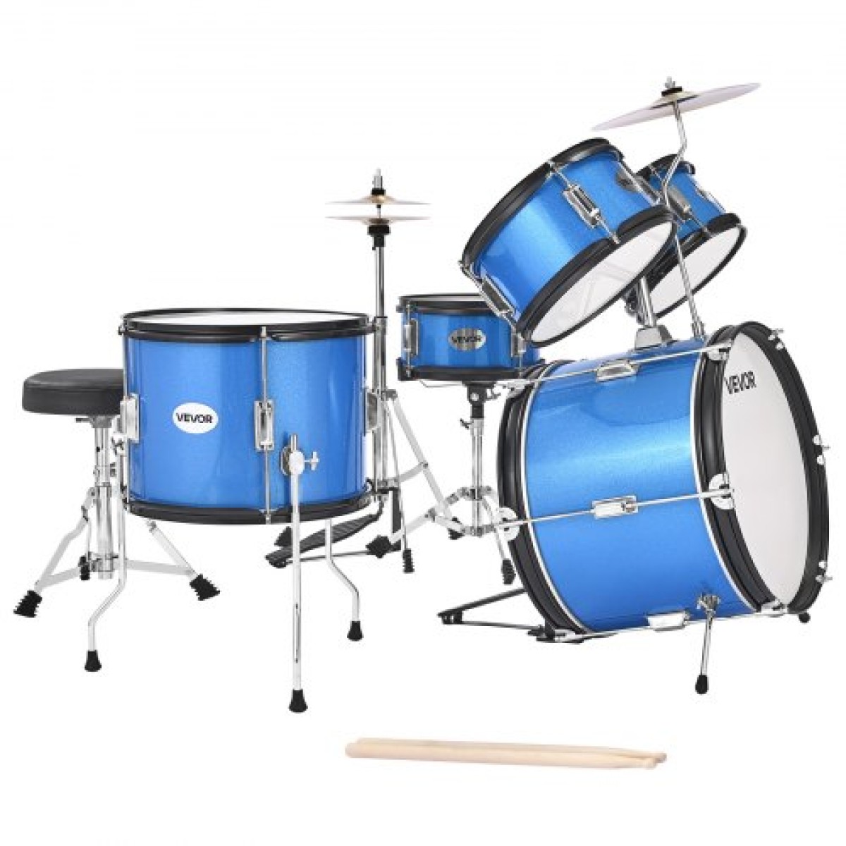 VEVOR Kids Drum Set, 5 τεμαχίων 16 ιντσών / 406,4 mm Junior Drum Set, σετ τύμπανων για αρχάριους με ρυθμιζόμενο θρόνο και δύο ζευγάρια τύμπανα, κιτ οργάνων για τύμπανα μουσικής εκμάθησης, για παιδιά 6-13 ετών (Μπλε)