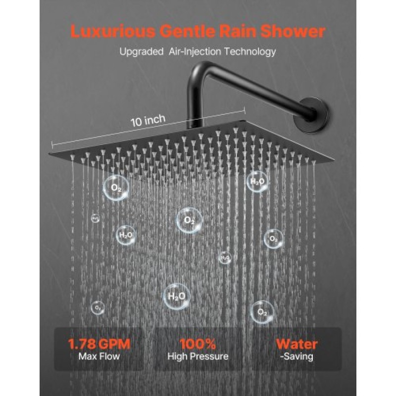 VEVOR Shower Faucet Set 10" Square Rain Shower Head and Hand Set Matte Black