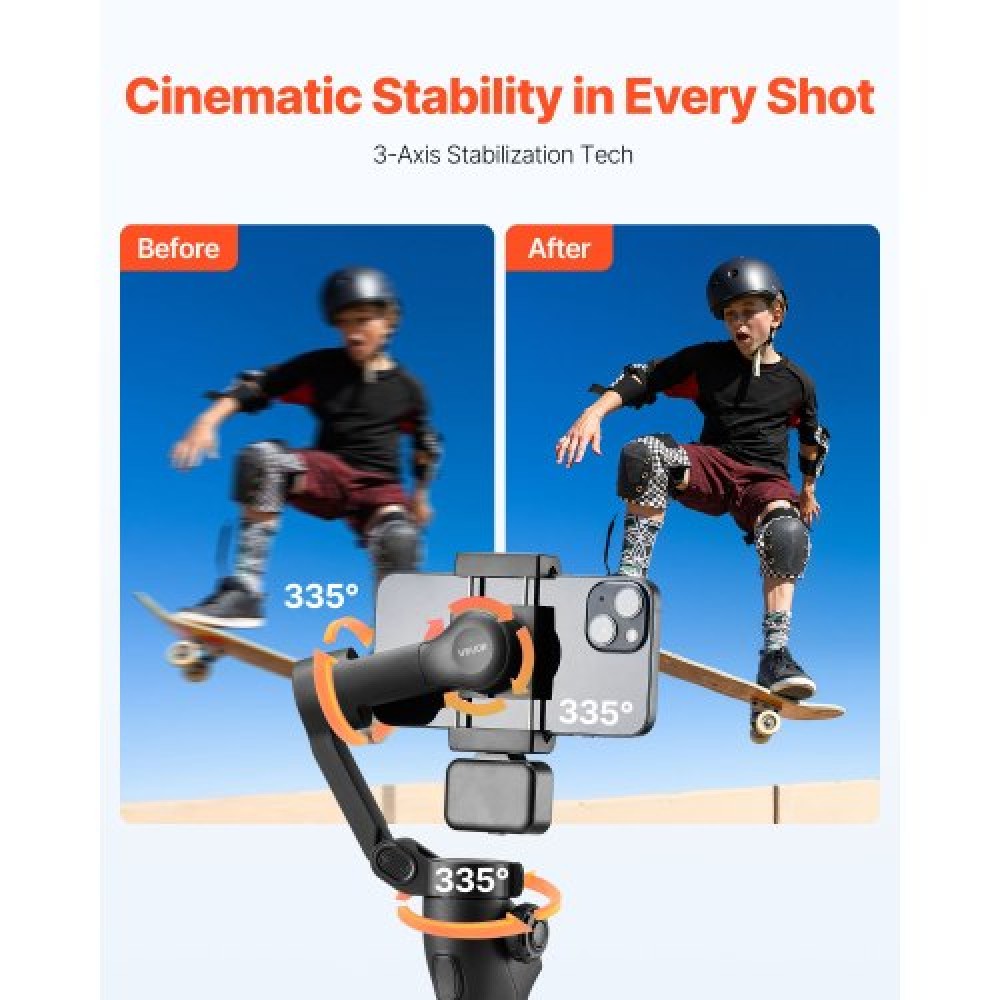 VEVOR 3-Axis Phone Gimbal Stabilizer for Smartphone with Magnetic Fill Light