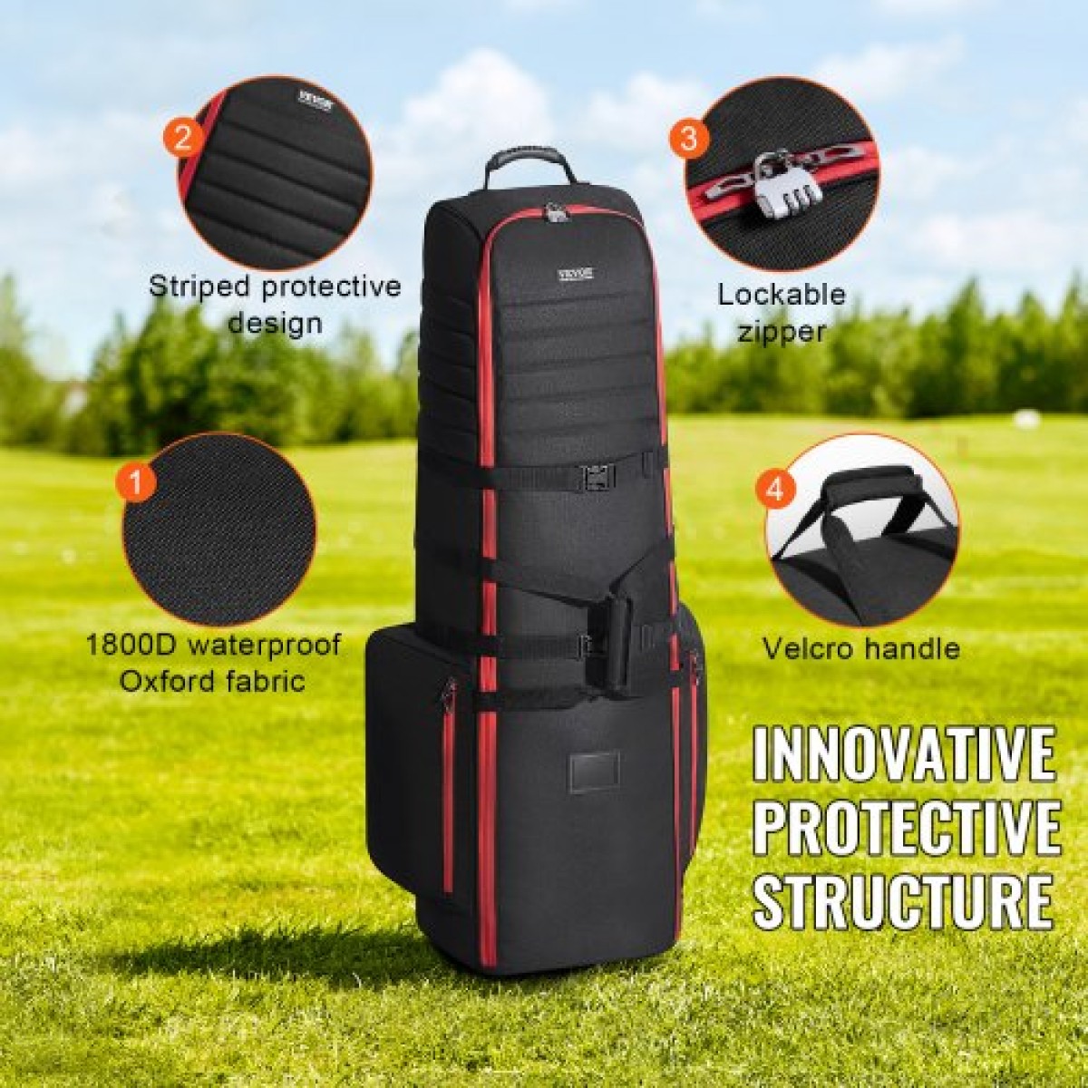 Τσάντα ταξιδιού VEVOR Golf, κάλυμμα ταξιδιού γκολφ με μαλακή όψη εξωτερικού χώρου, βαρέως τύπου 1800D πολυεστέρας Oxford ανθεκτικό στη φθορά, αδιάβροχη θήκη αποσκευών με επένδυση με ρόδες, πτυσσόμενη τσάντα αποθήκευσης Golf Club για αεροπορική εταιρεία