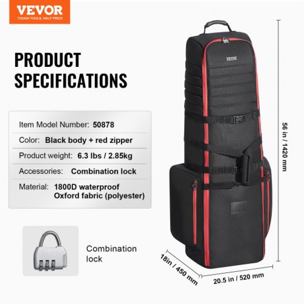 Τσάντα ταξιδιού VEVOR Golf, κάλυμμα ταξιδιού γκολφ με μαλακή όψη εξωτερικού χώρου, βαρέως τύπου 1800D πολυεστέρας Oxford ανθεκτικό στη φθορά, αδιάβροχη θήκη αποσκευών με επένδυση με ρόδες, πτυσσόμενη τσάντα αποθήκευσης Golf Club για αεροπορική εταιρεία