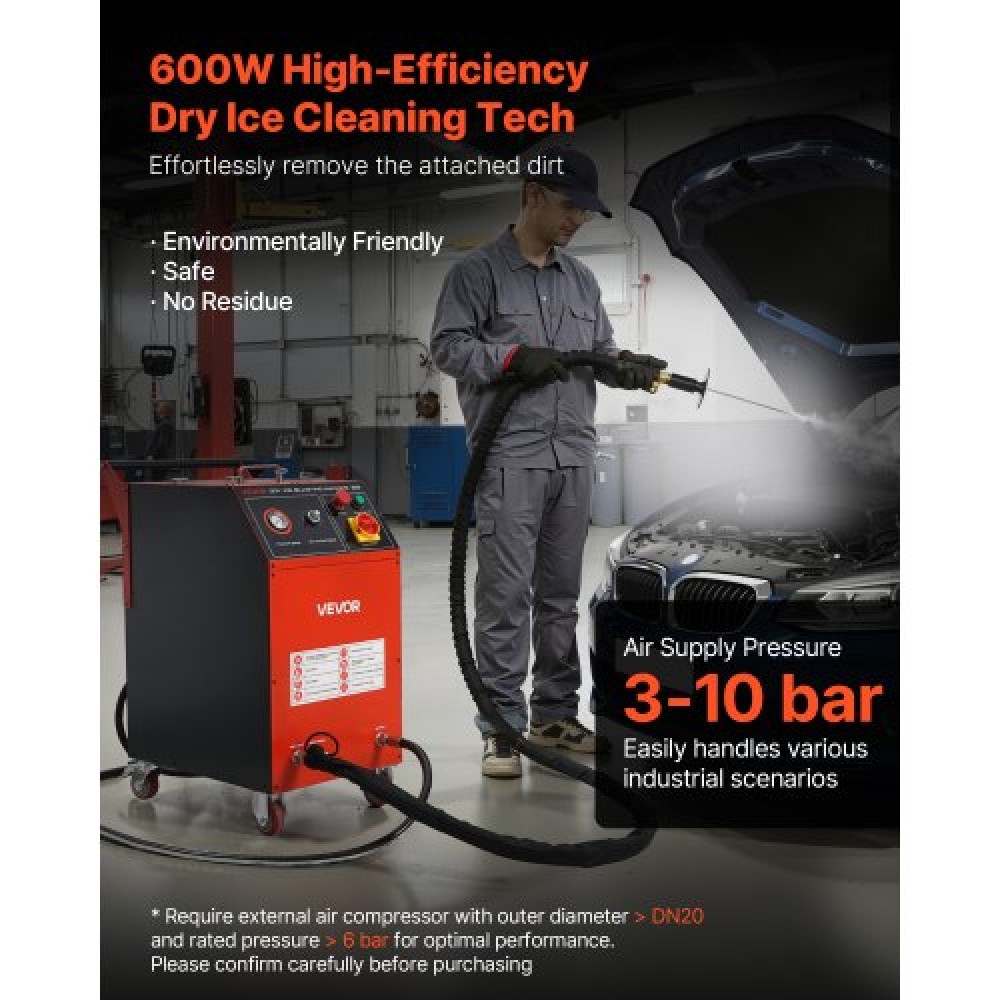 VEVOR Dry Ice Blasting Machine, 16,5LBS (7,5KG) Μηχάνημα καθαρισμού ξηρού πάγου χωρητικότητας με 4 ακροφύσια, ρυθμιζόμενη πίεση & ποσότητα ξηρού πάγου, Movable Blaster Cleaner for Automotive Ship Aviation Chemical