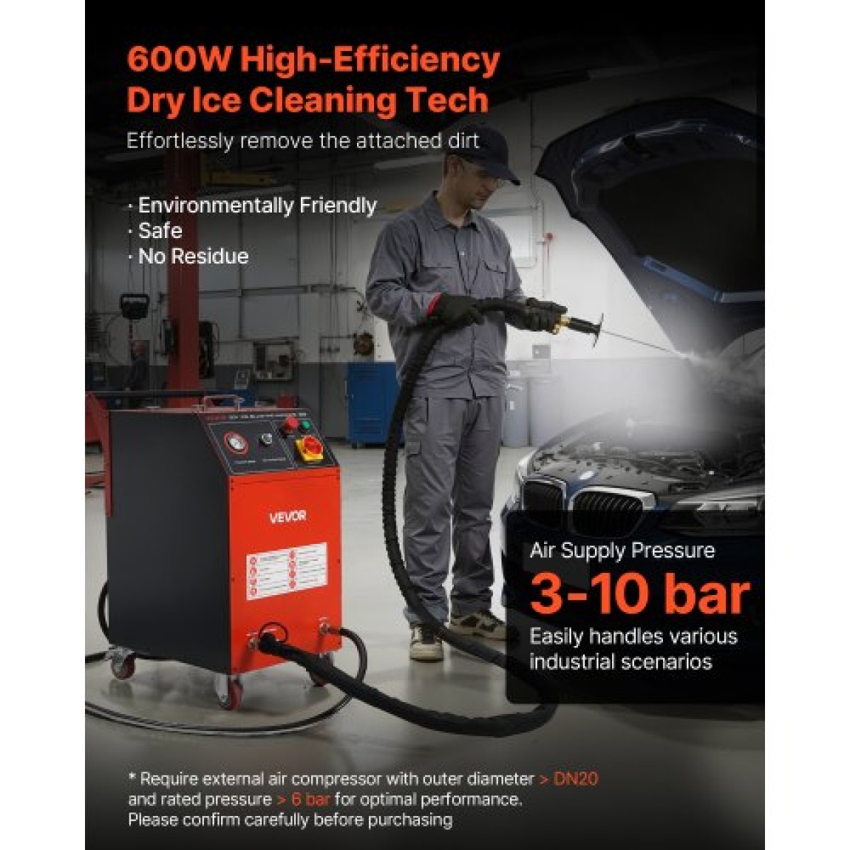 VEVOR Dry Ice Blasting Machine, 16,5LBS (7,5KG) Μηχάνημα καθαρισμού ξηρού πάγου χωρητικότητας με 4 ακροφύσια, ρυθμιζόμενη πίεση & ποσότητα ξηρού πάγου, Movable Blaster Cleaner for Automotive Ship Aviation Chemical