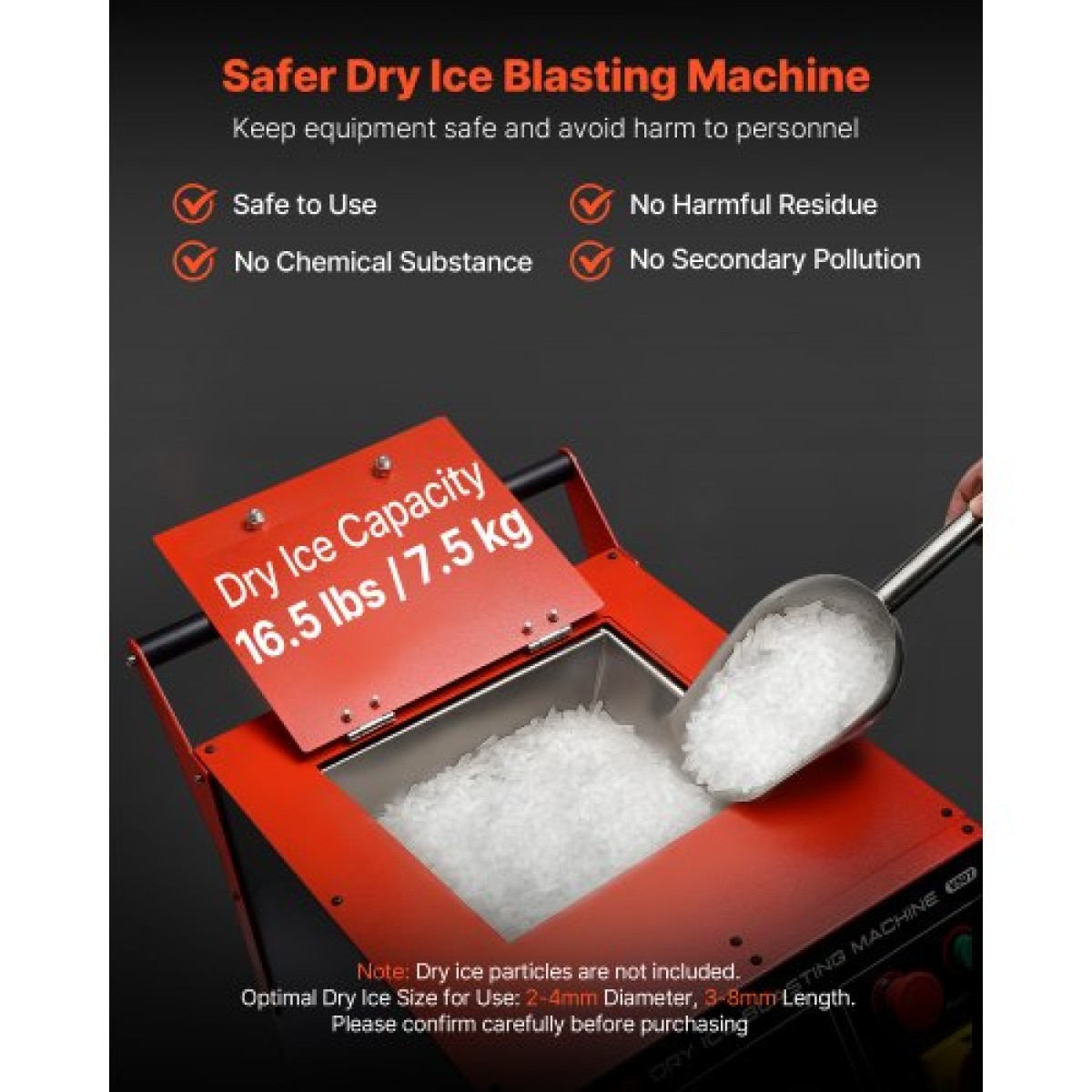 VEVOR Dry Ice Blasting Machine, 16,5LBS (7,5KG) Μηχάνημα καθαρισμού ξηρού πάγου χωρητικότητας με 4 ακροφύσια, ρυθμιζόμενη πίεση & ποσότητα ξηρού πάγου, Movable Blaster Cleaner for Automotive Ship Aviation Chemical