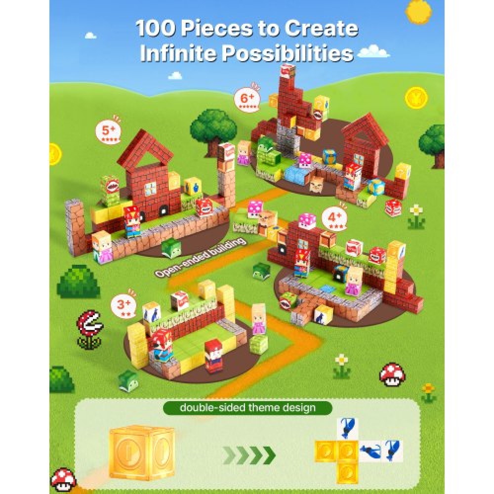 VEVOR Magnetic Blocks, 100 PCS Magnet Blocks Set, Magnetic Building Cubes for Children, STEM Montessori Sensory Toys για Χριστουγεννιάτικο δώρο γενεθλίων, Κατασκευαστικό παιχνίδι στοίβαξης για αγόρια και κορίτσια 3+ ετών