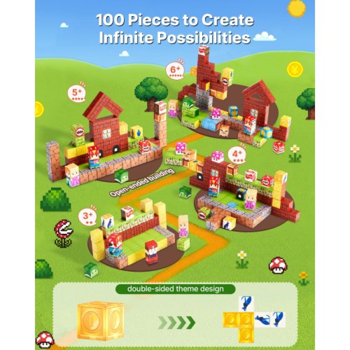 VEVOR Magnetic Blocks, 100 PCS Magnet Blocks Set, Magnetic Building Cubes for Children, STEM Montessori Sensory Toys για Χριστουγεννιάτικο δώρο γενεθλίων, Κατασκευαστικό παιχνίδι στοίβαξης για αγόρια και κορίτσια 3+ ετών