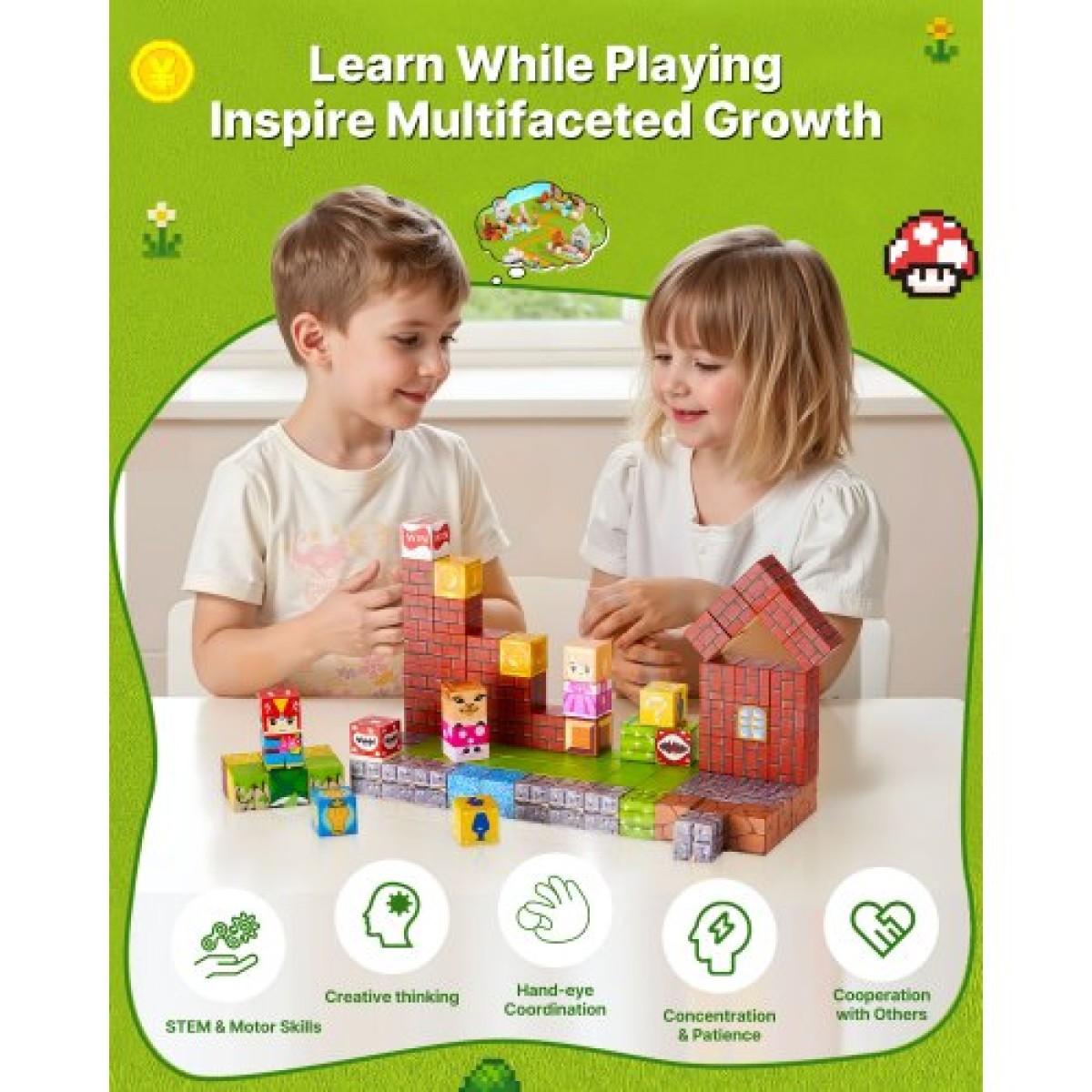 VEVOR Magnetic Blocks, 100 PCS Magnet Blocks Set, Magnetic Building Cubes for Children, STEM Montessori Sensory Toys για Χριστουγεννιάτικο δώρο γενεθλίων, Κατασκευαστικό παιχνίδι στοίβαξης για αγόρια και κορίτσια 3+ ετών