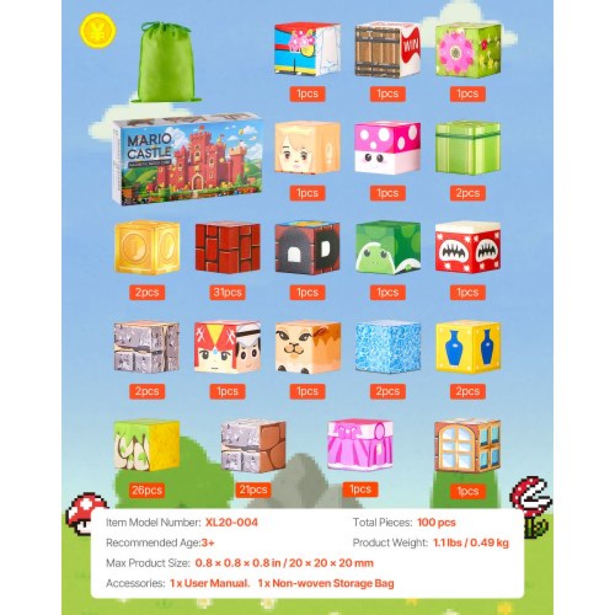 VEVOR Magnetic Blocks, 100 PCS Magnet Blocks Set, Magnetic Building Cubes for Children, STEM Montessori Sensory Toys για Χριστουγεννιάτικο δώρο γενεθλίων, Κατασκευαστικό παιχνίδι στοίβαξης για αγόρια και κορίτσια 3+ ετών