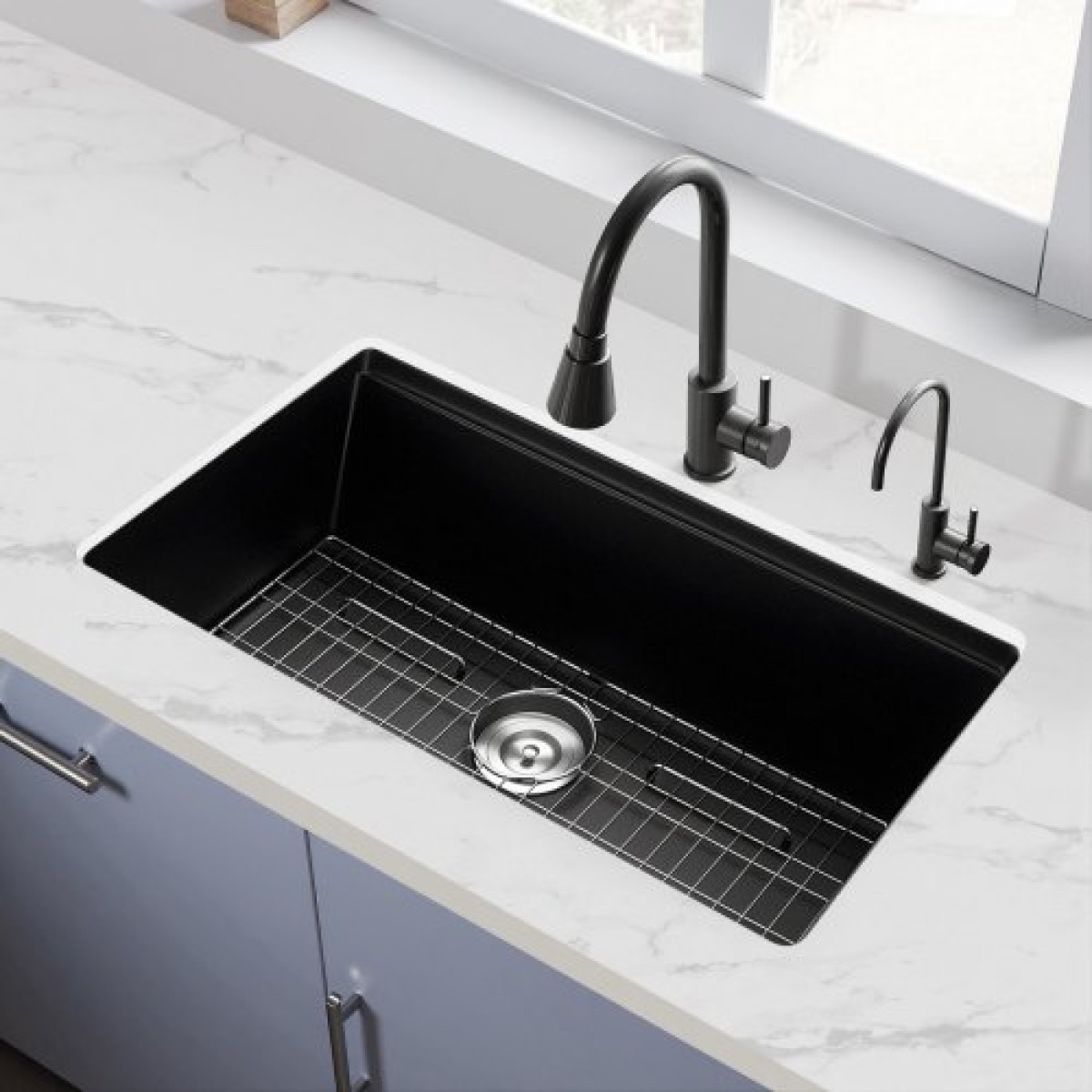 Σταθμός εργασίας νεροχύτη κουζίνας VEVOR 84 cm, νεροχύτης από γρανίτη κάτω από το προσάρτημα, νιπτήρας αγροικίας με μονό μπολ με πολλά αξεσουάρ, νεροχύτες οικιακού πλυντηρίου πιάτων για RV, Προετοιμασία κουζίνας και Μπαρ (Μαύρο)