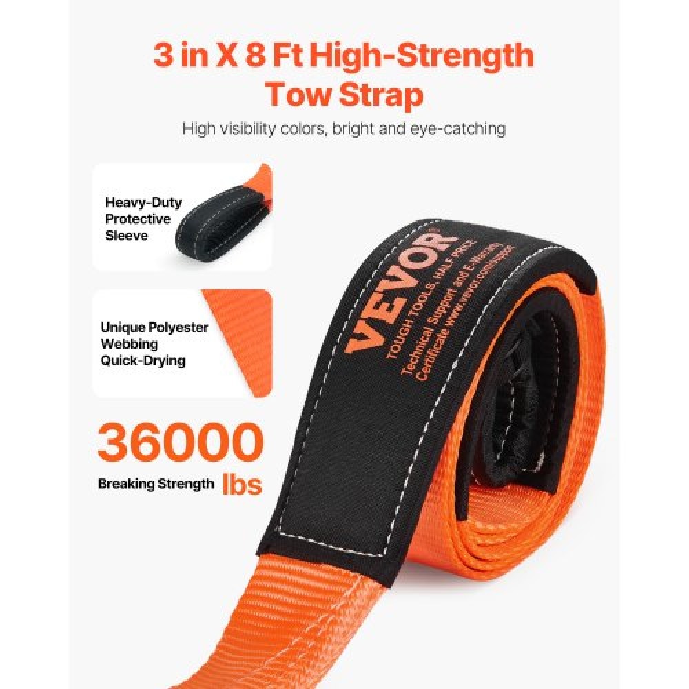 Ιμάντας ρυμούλκησης VEVOR Recovery 76,2 mm, 2,4 m 16329 kg Αντοχή σε θραύση, Τριπλοί ενισχυμένοι ιμάντες βρόχου, Tree Saver, ιμάντας επέκτασης γραμμής βαρούλκου, ρυμούλκηση και ανάκτηση εκτός δρόμου, ακραίες καιρικές συνθήκες