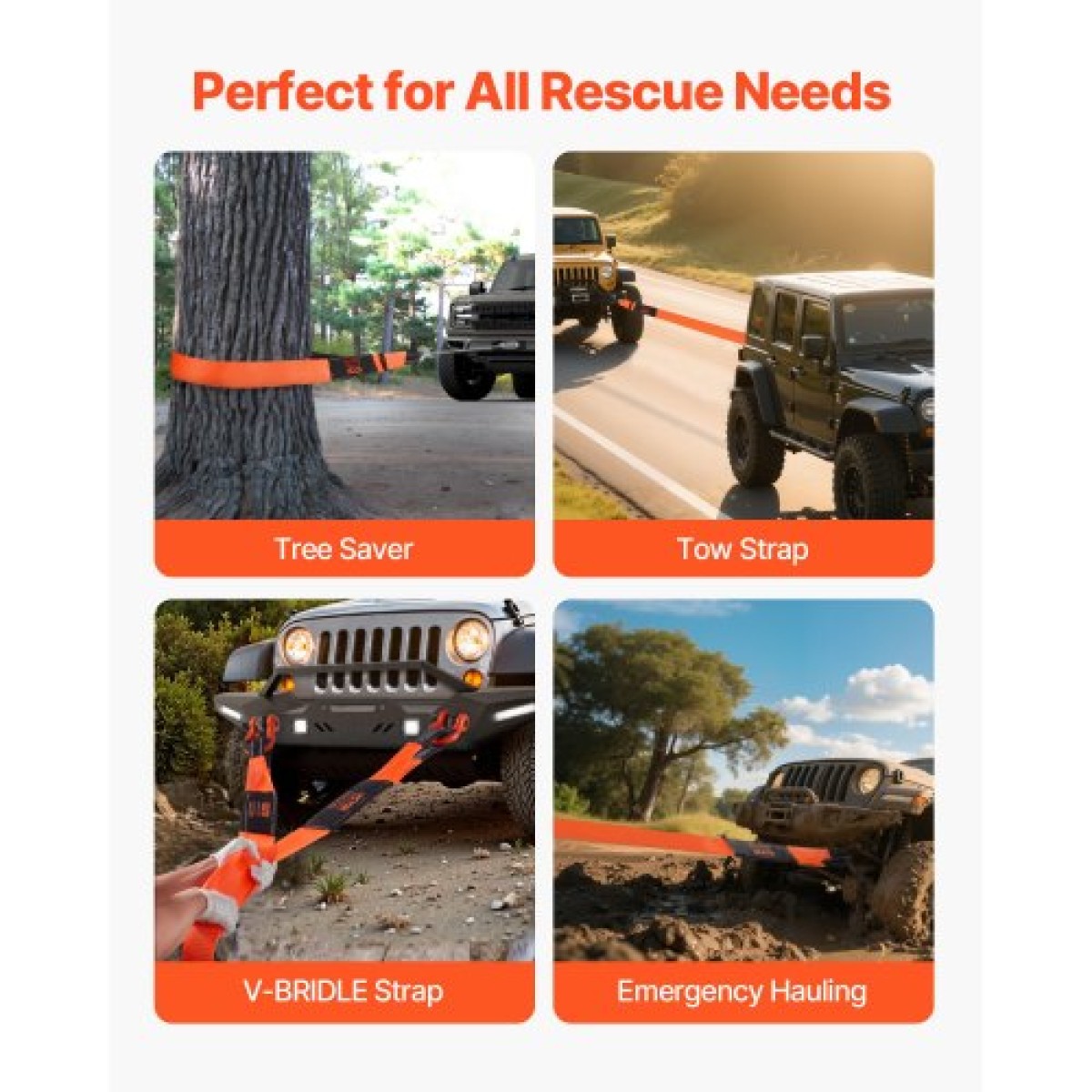 Ιμάντας ρυμούλκησης VEVOR Recovery 76,2 mm, 2,4 m 16329 kg Αντοχή σε θραύση, Τριπλοί ενισχυμένοι ιμάντες βρόχου, Tree Saver, ιμάντας επέκτασης γραμμής βαρούλκου, ρυμούλκηση και ανάκτηση εκτός δρόμου, ακραίες καιρικές συνθήκες