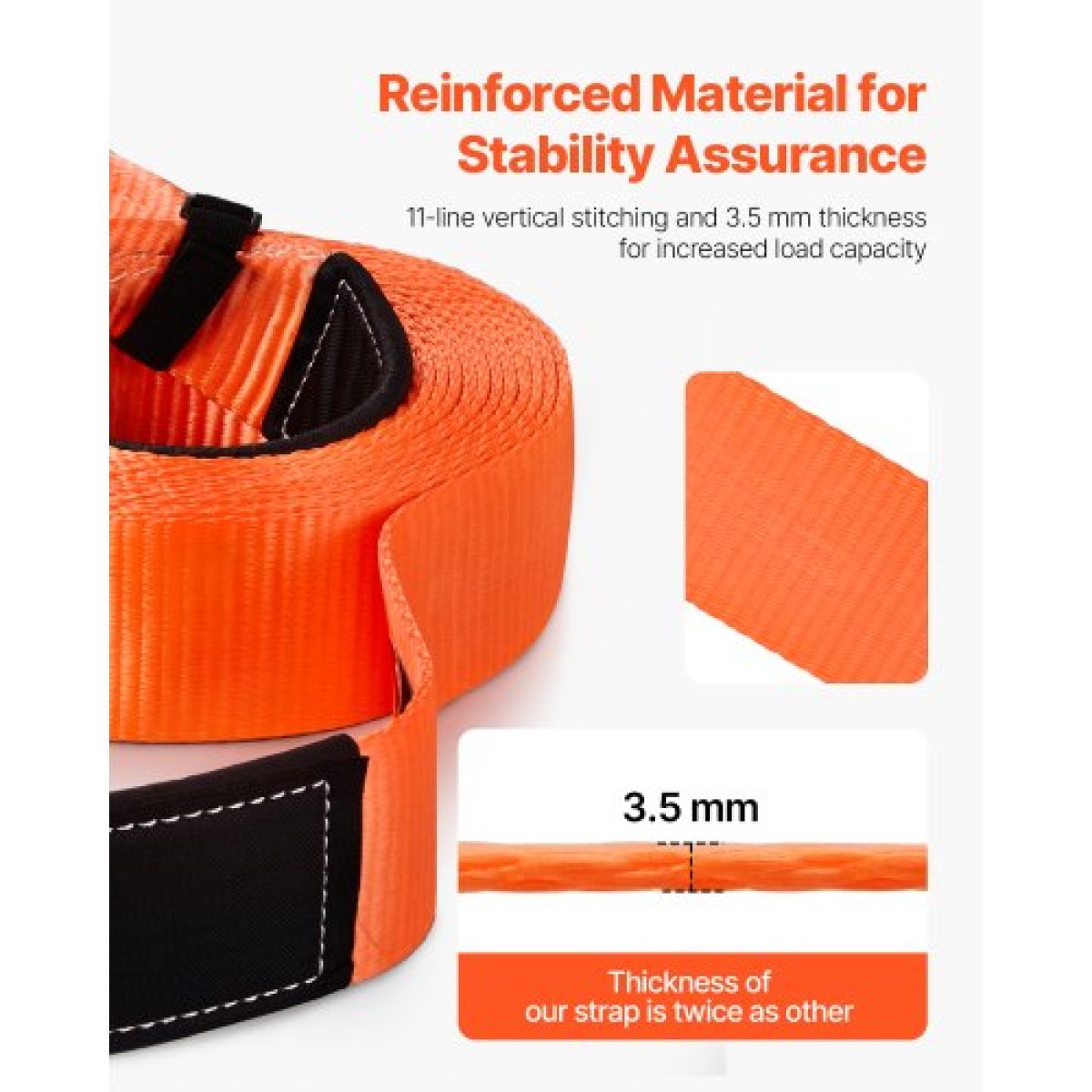 VEVOR Heavy Duty Tow Strap Recovery Kit 76,2 mm x 9,1 m (MBS-16329 kg) Ιμάντας βαρούλκου Tree Saver, Τριπλός ενισχυμένος βρόχος & προστατευτικά μανίκια & τσάντα αποθήκευσης, δεσμίδες D-ring 19 mm, για Truck Jeep SUV ATV