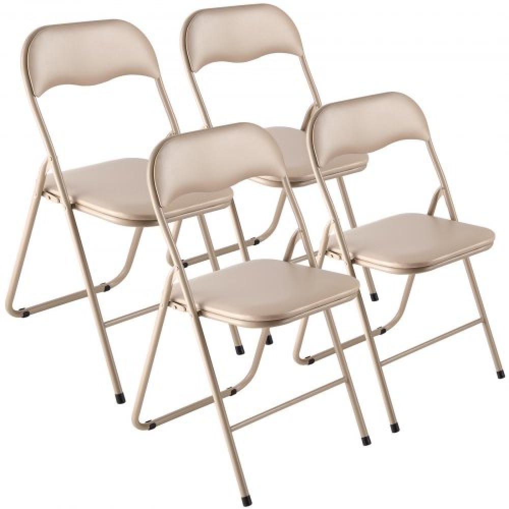 Πτυσσόμενες καρέκλες VEVOR 4 Pack, Πτυσσόμενες δερμάτινες καρέκλες με μεταλλικό σκελετό βαρέως τύπου & μαξιλάρι με επένδυση, φορητές καρέκλες με αναδιπλούμενη κάρτα, στοιβαζόμενα καθίσματα για σπίτι, αυλή, κήπο, πάρτι, εκδηλώσεις, χακί