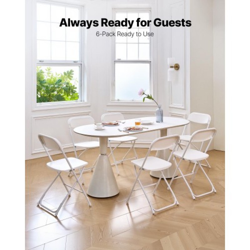 VEVOR 6 Pack Folding Chairs Portable Plastic Chairs with Heavy Duty Metal Frame