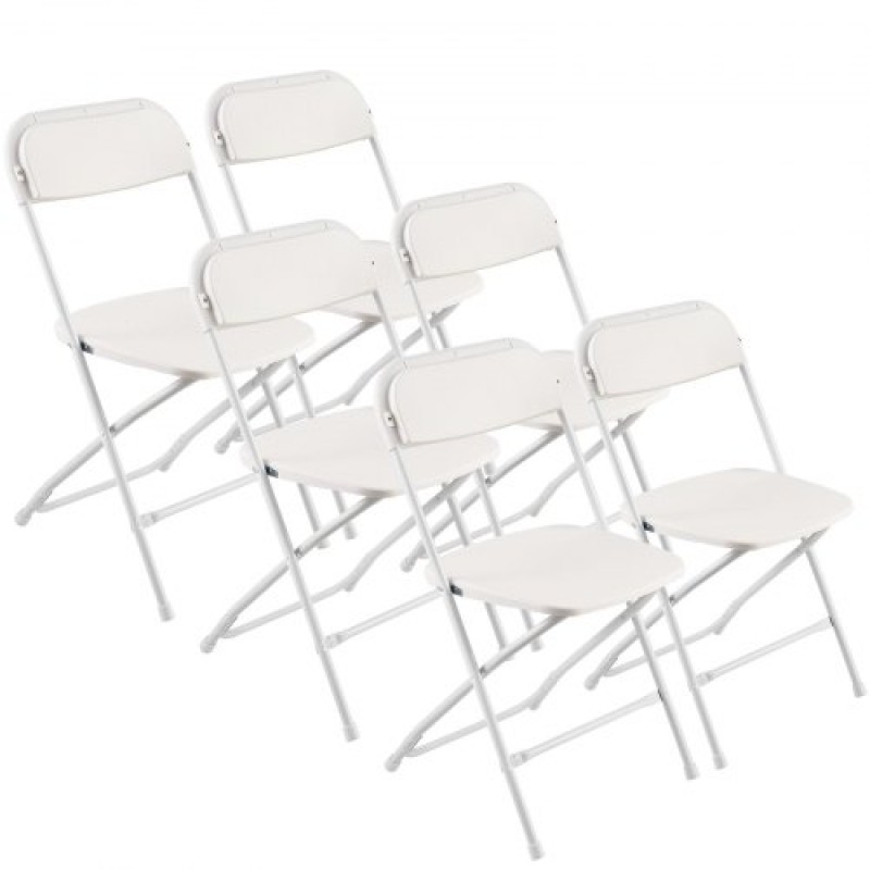 VEVOR 6 Pack Folding Chairs Portable Plastic Chairs with Heavy Duty Metal Frame