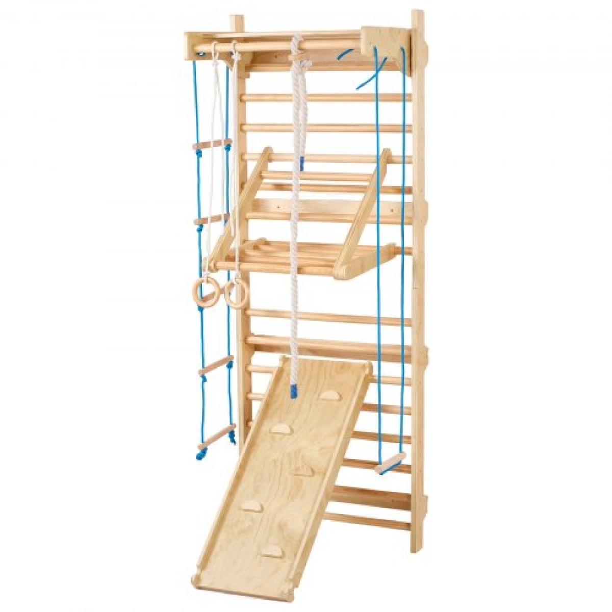 VEVOR Swedish Ladder Wall Gym, 8-in-1 15 Levels Solid Wood Indoor Jungle Gym, 220LBS Wall Stall Bars Αναρρίχηση σετ αναρρίχησης με επιτοίχια σκάλα, σανίδα ολίσθησης, μπάρα έλξης, δαχτυλίδια γυμναστικής, κάθισμα κούνιας, σκάλα με σχοινί