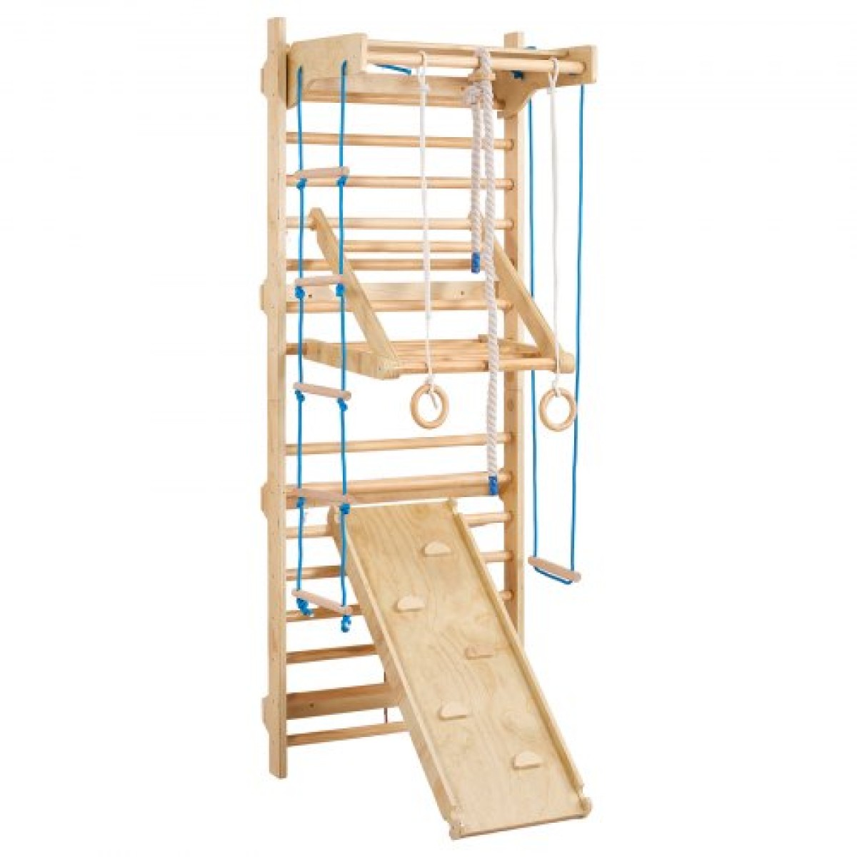 VEVOR Swedish Ladder Wall Gym, 8-in-1 15 Levels Solid Wood Indoor Jungle Gym, 220LBS Wall Stall Bars Αναρρίχηση σετ αναρρίχησης με επιτοίχια σκάλα, σανίδα ολίσθησης, μπάρα έλξης, δαχτυλίδια γυμναστικής, κάθισμα κούνιας, σκάλα με σχοινί