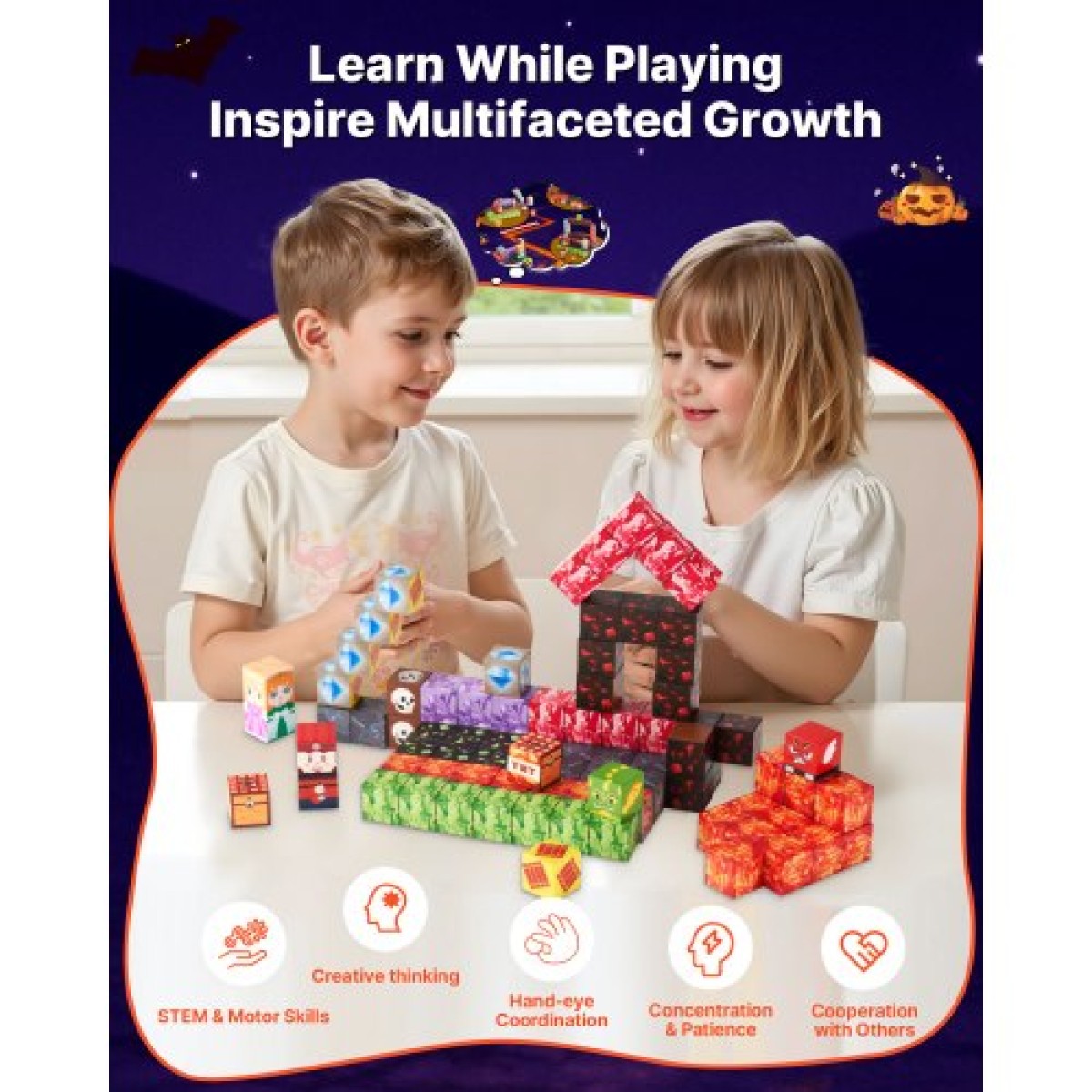 VEVOR Magnetic Blocks, 100 PCS Dark Castle Set, Magnetic Building Cubes for Children, STEM Montessori Sensory Toys για Χριστουγεννιάτικο δώρο γενεθλίων, Κατασκευαστικό παιχνίδι στοίβαξης για αγόρια και κορίτσια 3+ ετών
