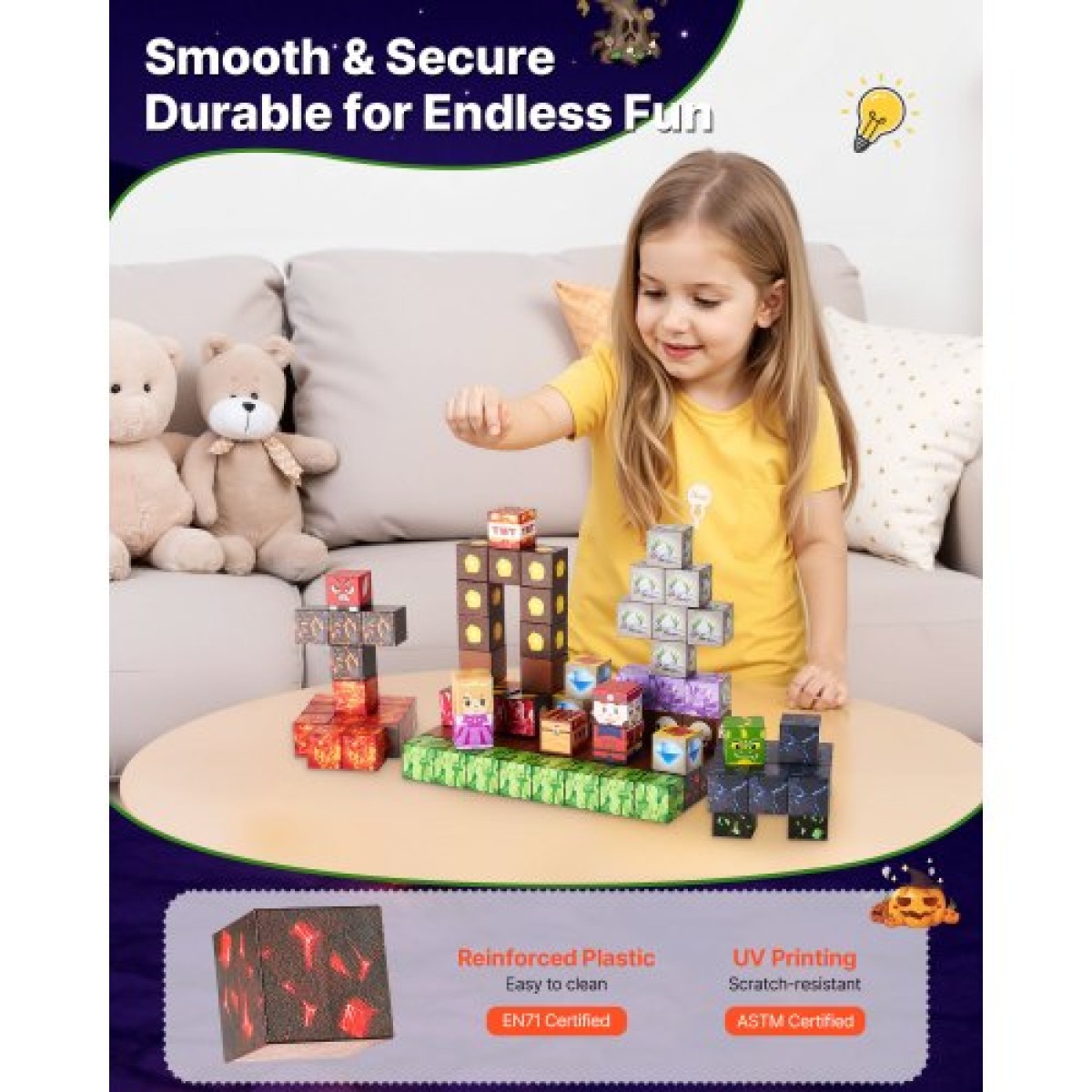 VEVOR Magnetic Blocks, 100 PCS Dark Castle Set, Magnetic Building Cubes for Children, STEM Montessori Sensory Toys για Χριστουγεννιάτικο δώρο γενεθλίων, Κατασκευαστικό παιχνίδι στοίβαξης για αγόρια και κορίτσια 3+ ετών