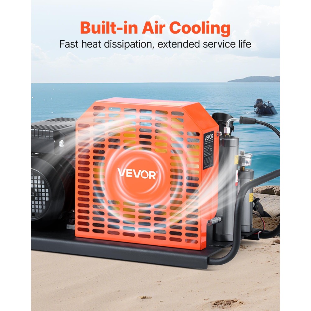 VEVOR PCP Air Compressor, 4500PSI/30Mpa Diving Scuba Tank Air Compressor, 60 L/min Τετρακύλινδρος Auto Stop PCP Rifle Compressor Pump with Fan Cooling System for Scuba Tanks, Paintball, Fireighting
