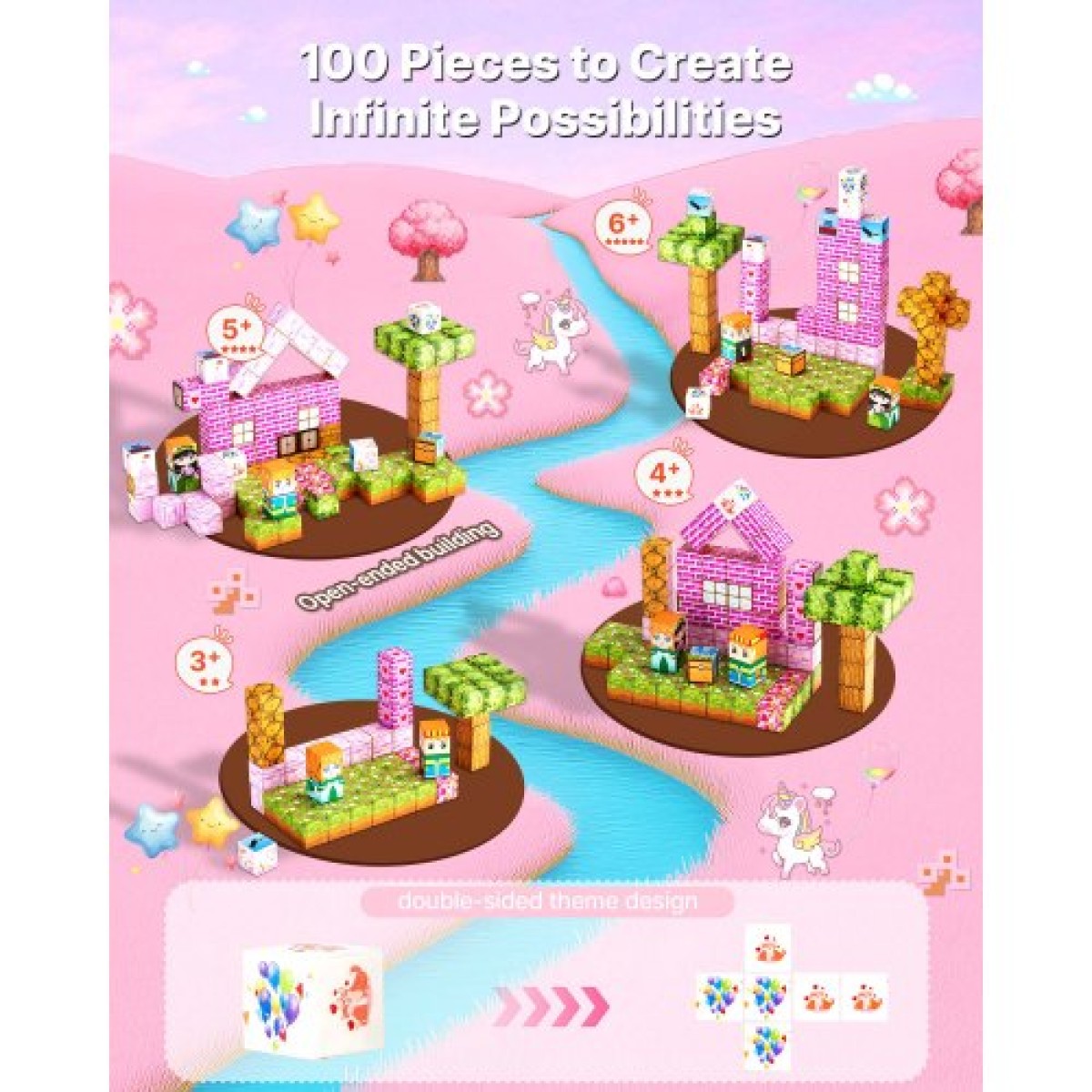 VEVOR Magnetic Blocks, 100 PCS Princess Castle Set, Magnetic Building Cubes for Children, STEM Montessori Sensory Toys για χριστουγεννιάτικο δώρο γενεθλίων, κατασκευαστικό παιχνίδι στοίβαξης για αγόρια και κορίτσια 3+ ετών