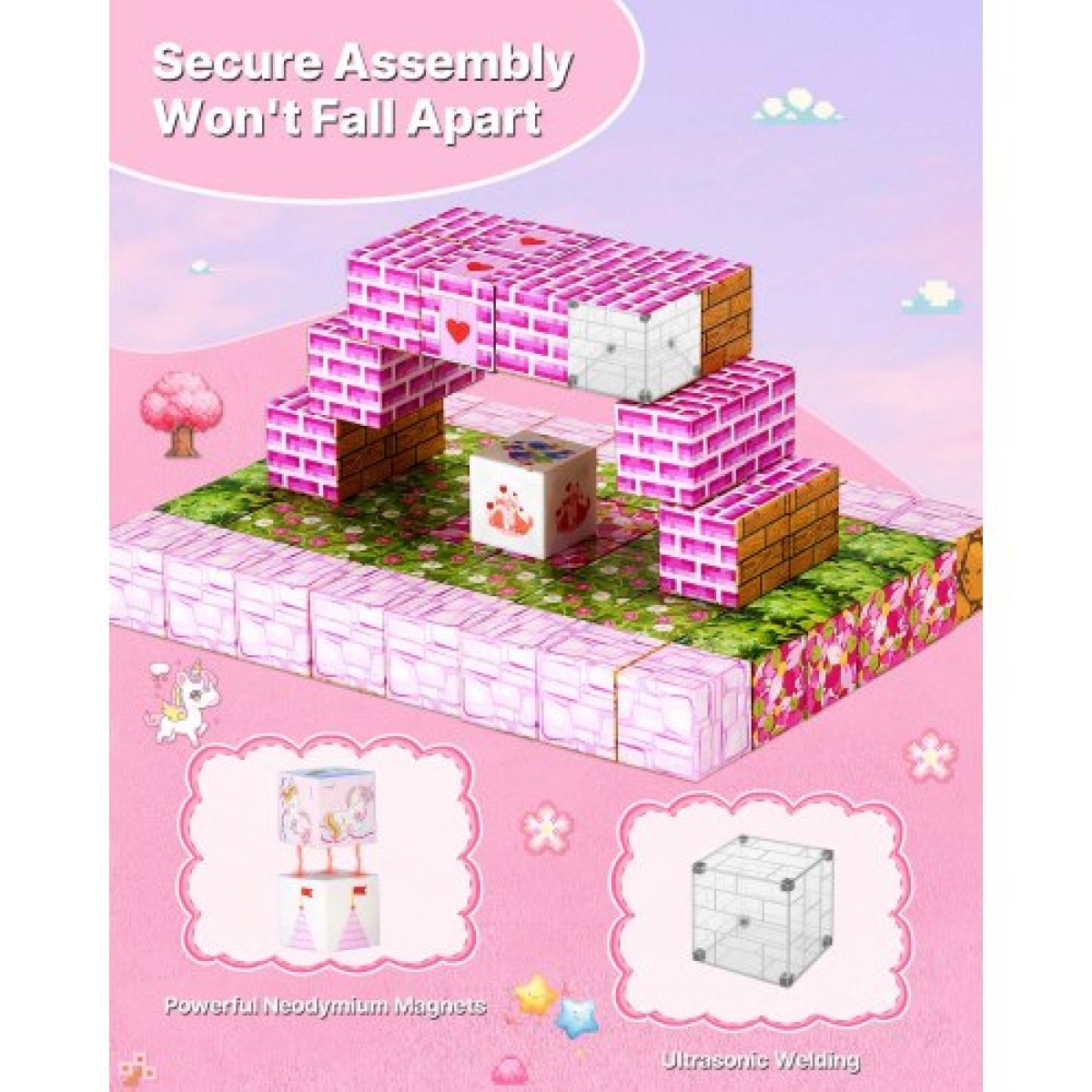 VEVOR Magnetic Blocks, 100 PCS Princess Castle Set, Magnetic Building Cubes for Children, STEM Montessori Sensory Toys για χριστουγεννιάτικο δώρο γενεθλίων, κατασκευαστικό παιχνίδι στοίβαξης για αγόρια και κορίτσια 3+ ετών