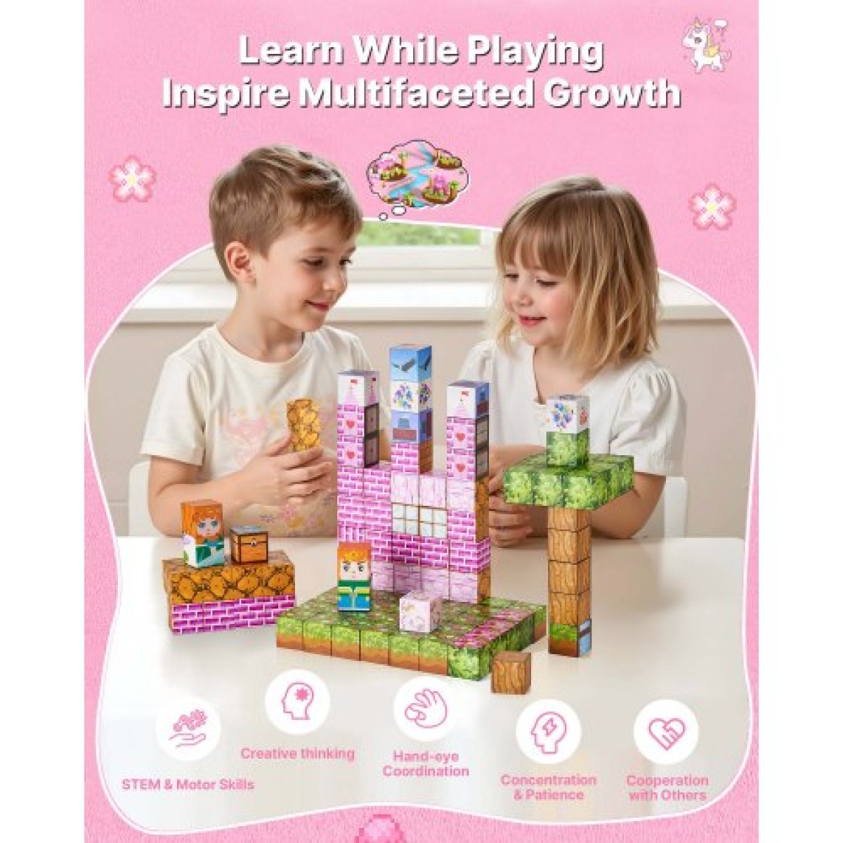 VEVOR Magnetic Blocks, 100 PCS Princess Castle Set, Magnetic Building Cubes for Children, STEM Montessori Sensory Toys για χριστουγεννιάτικο δώρο γενεθλίων, κατασκευαστικό παιχνίδι στοίβαξης για αγόρια και κορίτσια 3+ ετών