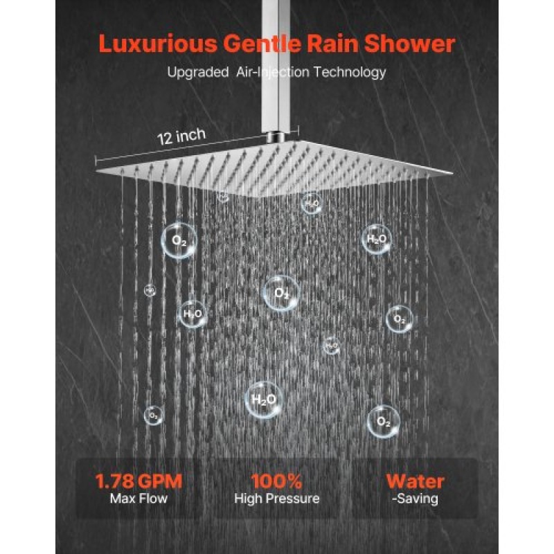 VEVOR Shower Faucet Set 12" Square Rain Shower Head and Hand Set Brushed Nickel