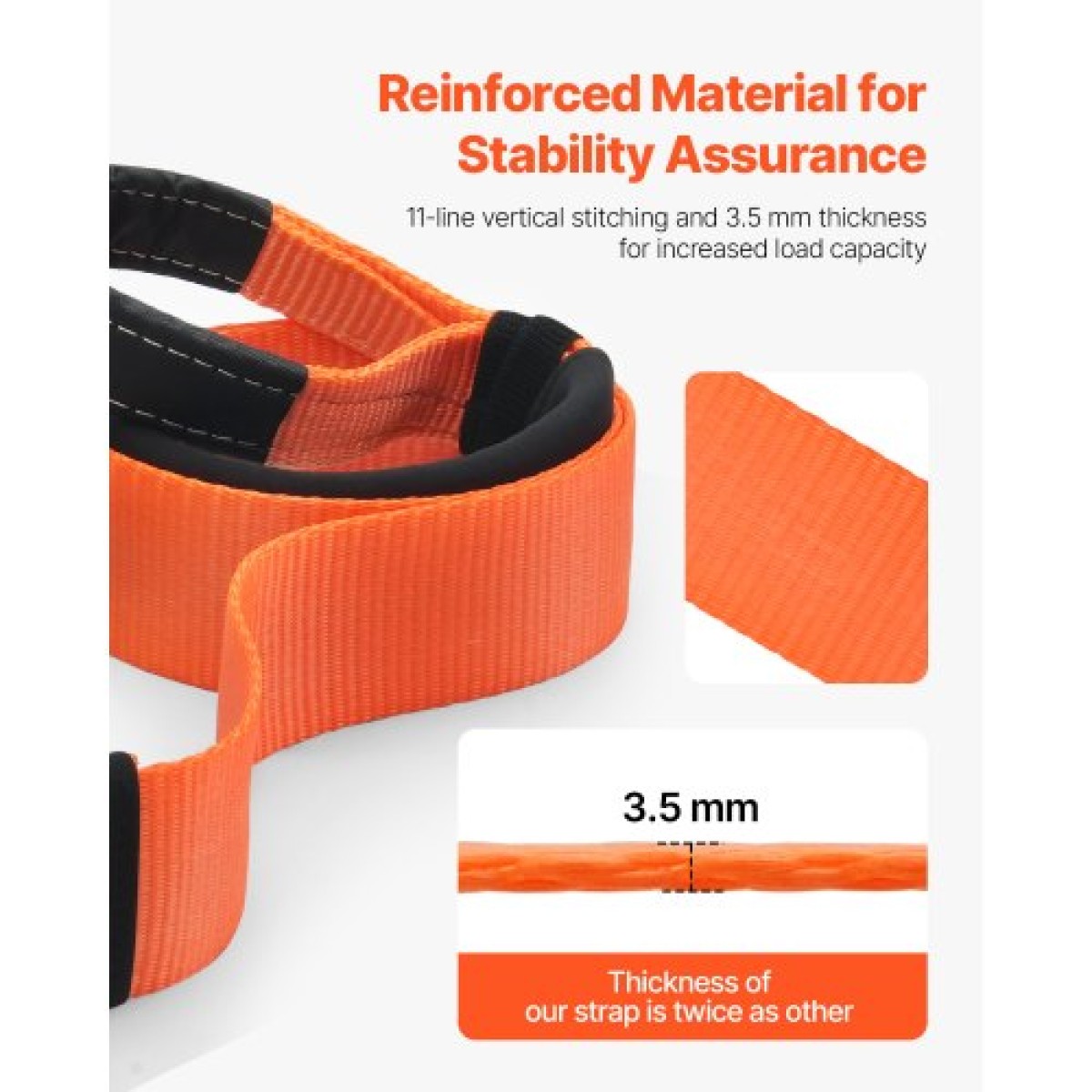 VEVOR Heavy Duty Tow Strap Recovery Kit 76,2 mm x 6,1 m (MBS-16329 kg) Ιμάντας για βαρούλκο Tree Saver, Τριπλός ενισχυμένος βρόχος & προστατευτικά μανίκια & τσάντα αποθήκευσης, δεσμίδες D-ring 19 mm, για Truck Jeep SUV ATV
