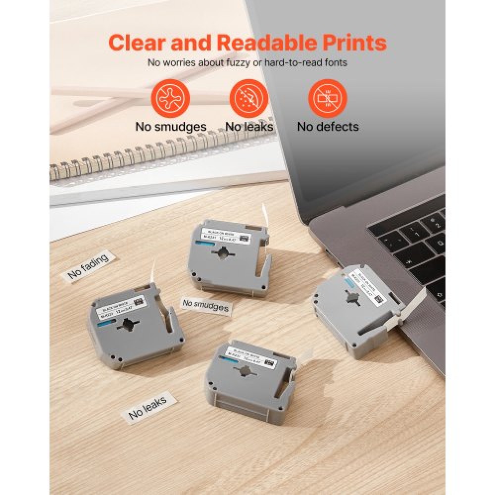VEVOR Label Maker Tape 4 Pack 12 mm Black on White Label Maker Refills M-K231