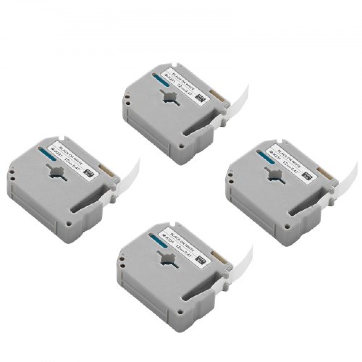 Ταινία VEVOR Label Maker, 4 Pack, 0,47 in / 12 mm Μαύρο σε λευκό Cartridge ετικετών Συμβατό για διάφορους τύπους ετικετών Brother, ανθεκτικό και μακράς διαρκείας, αδιάβροχο, αντικατάσταση για Letra Tag M-K231