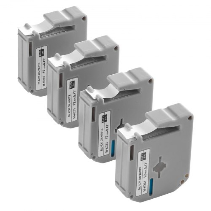 Ταινία VEVOR Label Maker, 4 Pack, 0,47 in / 12 mm Μαύρο σε λευκό Cartridge ετικετών Συμβατό για διάφορους τύπους ετικετών Brother, ανθεκτικό και μακράς διαρκείας, αδιάβροχο, αντικατάσταση για Letra Tag M-K231