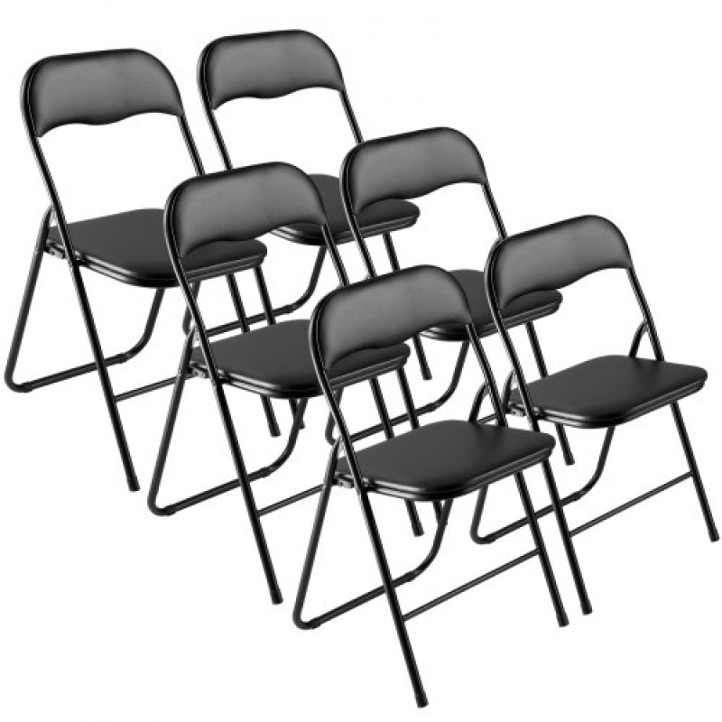VEVOR 6 Pack Folding Chairs Portable Leather Chairs with Padded Cushion Black