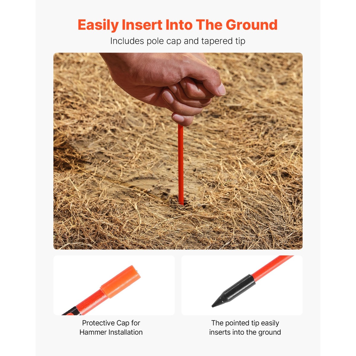 Μαρκαδόροι VEVOR Driveway, 20Pcs 122cm Μήκος 6,35mm, Ανακλαστήρες High-Visibility Driveway with 12 in Steel Drill Bits, Reflektive Snow Snow Sticks Fiberglass Pole for Parking, Walkways, Snow Oring