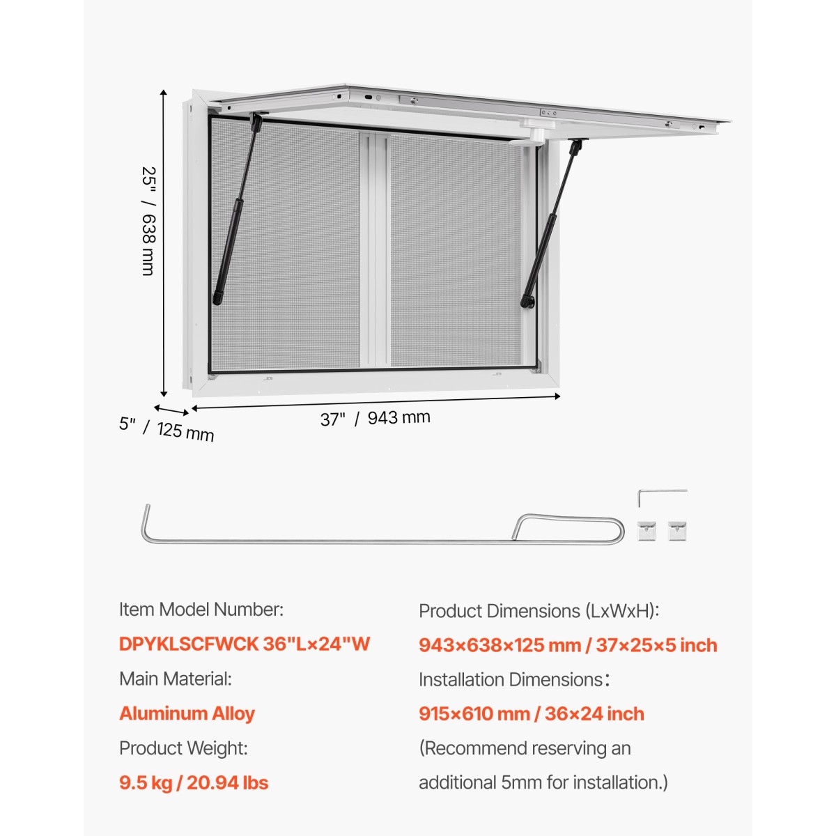 Παράθυρο παραχώρησης VEVOR 92x61 cm, Παράθυρο σέρβις από κράμα αλουμινίου για φορτηγό τροφίμων, παράθυρο σερβιρίσματος με βάση μέχρι 85 μοίρες με 2 συρόμενα παράθυρα, τέντα πόρτα και γάντζο, για ρυμουλκούμενα παραχώρησης