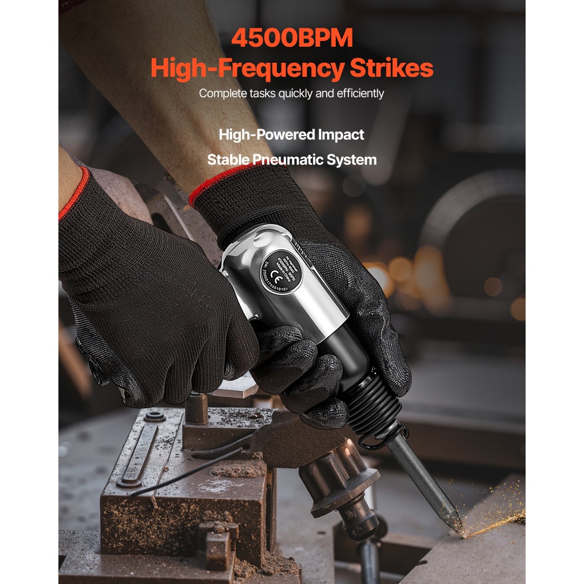 VEVOR Air Hammer, 4500BPM πνευματικό σφυρί με διαδρομή 40mm & 4PCS σμίλη στρογγυλό στέλεχος, ελαφρύ και συμπαγές πεπιεσμένο πεπιεσμένο πεπιεσμένο αεροπλάνο για κοπή διάτρησης απόξεσης