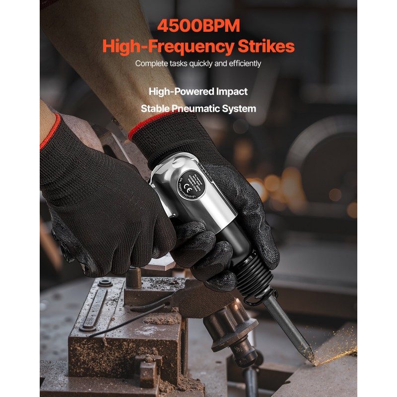 VEVOR Air Hammer, 4500BPM πνευματικό σφυρί με διαδρομή 40mm & 4PCS σμίλη στρογγυλό στέλεχος, ελαφρύ και συμπαγές πεπιεσμένο πεπιεσμένο πεπιεσμένο αεροπλάνο για κοπή διάτρησης απόξεσης